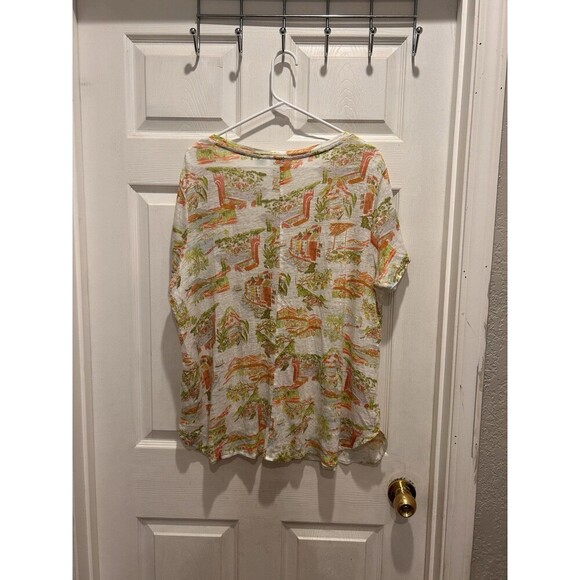 CYNTHIA ROWLEY Size 1X 100% Linen Island Print Top Shirt Beachy Boho - Picture 4 of 5
